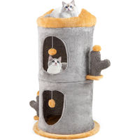 Produktbild von GOPLUS Kratztonne mit 2 Höhlen und Sitzstange, trennbarer 3-stöckiger Kratzbaum für Katzen