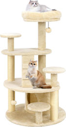 GOPLUS Mehrstöckiger Kratzbaum für Katzen mit Juteseil-Kratzsäulen und Plüschoberfläche in Beige – Bild 1 von 1