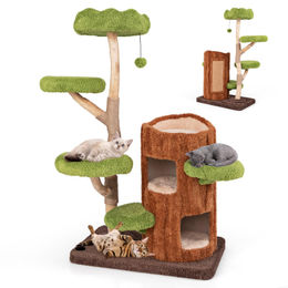 GOPLUS Mehrstufiger Katzenbaum mit Jutesäule und Sisalplatte, Kratzbaum für Katzen in Braun und Grün, 80 x 50 x 141cm – Bild 1 von 1