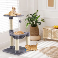Produktbild von GOPLUS Multifunktionaler Kratzbaum Grau mit Katzenhängematte und Sisalpfählen für Katzen bis 10 kg