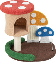 GOPLUS Pilz Kratzbaum für Katzen mit Katzenhöhle, Plattformen und Spielbällen aus Holz und Teddystoff 60 x 49 x 59 cm – Bild 1 von 1