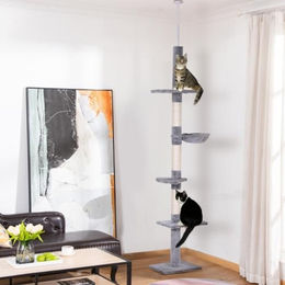 Gotagee Deckenhoher Kratzbaum Höhenverstellbar in Grau mit Sisalsäulen und Plush für Katzen – Bild 1 von 1