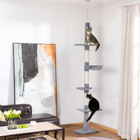 Produktbild von Gotagee Deckenhoher Kratzbaum Höhenverstellbar in Grau mit Sisalsäulen und Plush für Katzen