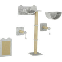 Produktbild von Gotagee Katzen Kletterwand 5-teilig Hellgrau mit Kratzpfosten und Hängematte für Katzen bis 5kg