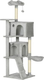 Gotagee Katzenkratzbaum Grau mit Sisal Kratzpfosten Höhle Plüsch Plattformen Hängematte und Spielbällen 48x48x160 cm – Bild 1 von 1