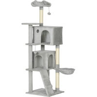 Produktbild von Gotagee Katzenkratzbaum Grau mit Sisal Kratzpfosten Höhle Plüsch Plattformen Hängematte und Spielbällen 48x48x160 cm