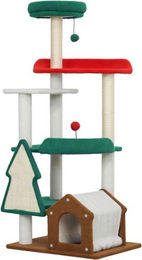 Gotagee Katzenkratzbaum in Weihnachtsfarben mit Katzenbett, Katzenhaus, Kratzpfosten und Spielzeugbällen 135cm – Bild 1 von 1