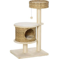 Produktbild von Gotagee Kratzbaum aus Rattan mit Katzenhöhle und Ballspielzeug für kleine Katzen in Beige 55x47x95cm