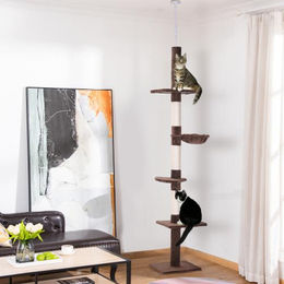 Gotagee Kratzbaum Deckenhoch Höhenverstellbar Braun mit Sisalsäulen aus Particle Board – Bild 1 von 1