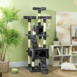 Gotagee Kratzbaum XXL Grau aus MDF mit Katzenhöhle und Leiter 50x50x170cm – Bild 1 von 1