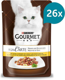 Produktbild von Gourmet A la Carte Katzen Nassfutter Huhn Spinat und Pasta-Perlen Adult 26x85g