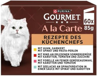 Gourmet à la Carte Katzen Nassfutter Mixpaket mit Stückchen in Sauce Huhn Rind Forelle Seelachs 60 x 85 g - 60 x 85 g – Bild 1 von 4