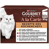 Produktbild von Gourmet à la Carte Katzen Nassfutter Mixpaket mit Stückchen in Sauce Huhn Rind Forelle Seelachs 60 x 85 g - 60 x 85 g