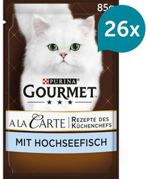 Produktbild von Gourmet A la Carte Katzenfutter Hochseefisch mit Reis und Gemüse für adulte Katzen 26x85g
