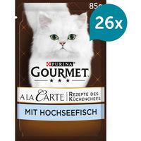 Produktbild von Gourmet A la Carte Katzenfutter Hochseefisch mit Reis und Gemüse für adulte Katzen 26x85g