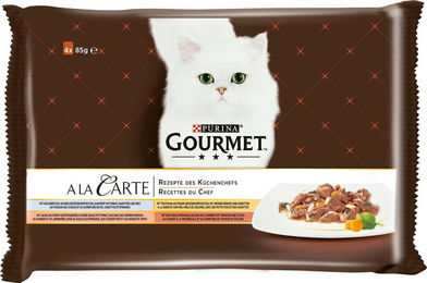 Produktbild von Gourmet A la Carte Katzenfutter Stückchen in Sauce mit Hochseefisch, Truthahn, Lachs und Ente 4x85 g