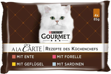 Produktbild von Gourmet A la Carte Rezepte des Küchenchefs Katzen Nassfutter Mixpaket für Adult 12x85g