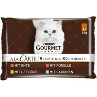 Produktbild von Gourmet A la Carte Rezepte des Küchenchefs Katzen Nassfutter Mixpaket für Adult 12x85g