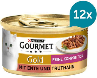 Produktbild von Gourmet Gold Feine Komposition Ente und Truthahn Nassfutter für erwachsene Katzen 12x85g