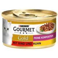 Produktbild von Gourmet Gold Feine Komposition Rind und Huhn Katzen Nassfutter Dose 12x85 g - 12 x 85 g