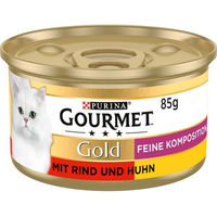 Produktbild von Gourmet Gold Feine Komposition Stückchen in Sauce mit Rind und Huhn für erwachsene Katzen 48x85g