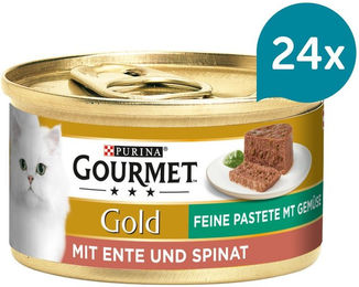 Produktbild von Gourmet Gold Feine Pastete mit Ente und Spinat für erwachsene Katzen 24x85g