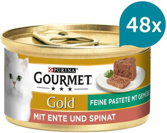Produktbild von Gourmet Gold Feine Pastete mit Ente und Spinat für Katzen Adult 48x85g