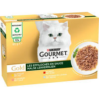 Produktbild von Gourmet Gold Katzen Nassfutter Adult Stückchen in Sauce Huhn Lachs Rind und Meeresfisch 12 x 85 g