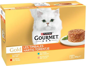 Produktbild von Gourmet Gold Katzen Nassfutter Raffiniertes Ragout Fleisch Mix Huhn Rind Thunfisch Lachs 12 x 85 g - 12 x 85 g