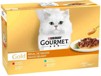 Gourmet Gold Katzen Nassfutter Stückchen in Sauce Huhn oder Lachs für Adult 12 x 85 g - 12 x 85 g – Bild 1 von 13