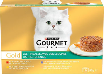 Produktbild von Gourmet Gold Katzenfutter Stückchen in Sauce Rind Huhn Lamm Truthahn mit Gemüse Jumbopack 96 x 85 g - 96 x 85 g