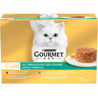 Produktbild von Gourmet Gold Katzenfutter Stückchen in Sauce Rind Huhn Lamm Truthahn mit Gemüse Jumbopack 96 x 85 g - 96 x 85 g