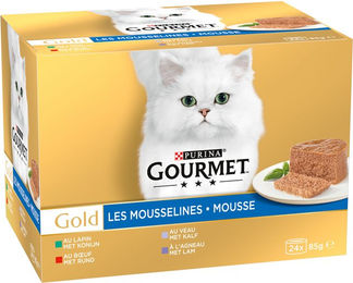 Gourmet Gold Mousse Kaninchen Rind Kalb und Lamm 24 x 85 g Dose - 24 x 85 g – Bild 1 von 8