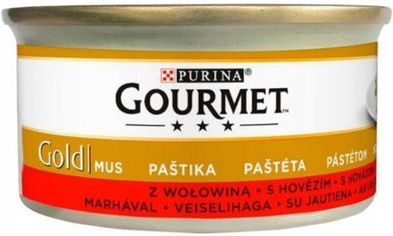 Produktbild von Gourmet Gold Nassfutter Mousse mit Rind und Truthahn für erwachsene Katzen 85 g
