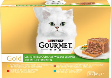 Produktbild von Gourmet Gold Pastete mit Stückchen für erwachsene Katzen 24 x 85 g ohne Farb- und Aromastoffe sowie Konservierungsstoffe - 24 x 85 g