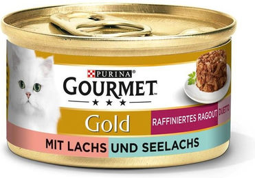 Produktbild von Gourmet Gold Raffiniertes Ragout Duetto mit Lachs und Seelachs Katzenfutter für erwachsene Katzen 12x85g - 12 x 85 g