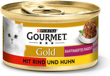 Produktbild von Gourmet Gold Raffiniertes Ragout Duetto mit Rind und Huhn Katzenfutter Adult 12x85g - 12 x 85 g