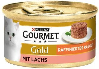 Gourmet Gold Raffiniertes Ragout Lachs Stückchen in Sauce für Katzen 12x85g - 12 x 85 g – Bild 1 von 2
