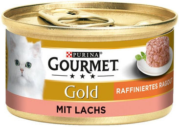 Produktbild von Gourmet Gold Raffiniertes Ragout mit Lachs für erwachsene Katzen 24x85g