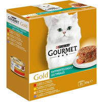 Produktbild von Gourmet Gold Raffiniertes Ragout Mixpaket für erwachsene Katzen mit Rind, Huhn, Truthahn und Lamm 48x85g