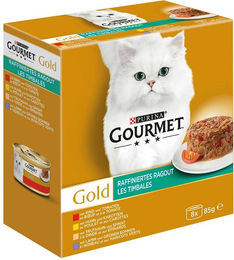 Produktbild von Gourmet Gold Raffiniertes Ragout Mixpaket für erwachsene Katzen mit Rind, Huhn, Truthahn und Lamm 48x85g - 48 x 85 g