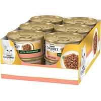 Produktbild von Gourmet Gold Saftige Feine Streifen mit Lachs Katzen Nassfutter 12 x 85 g Dosen
