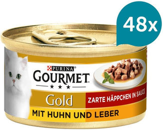 Produktbild von Gourmet Gold Zarte Häppchen in Sauce mit Huhn für Katzen Adult 48x85g