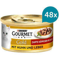 Produktbild von Gourmet Gold Zarte Häppchen in Sauce mit Huhn für Katzen Adult 48x85g