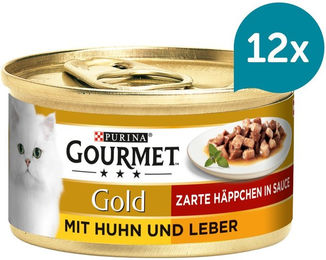 Produktbild von Gourmet Gold Zarte Häppchen in Sauce mit Huhn und Leber Katzenfutter Adult 12x85g