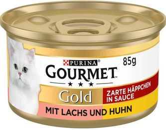 Produktbild von Gourmet Gold Zarte Häppchen in Sauce mit Lachs und Huhn Katzen Nassfutter Adult 12x85g
