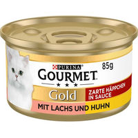 Produktbild von Gourmet Gold Zarte Häppchen in Sauce mit Lachs und Huhn Katzen Nassfutter Adult 12x85g