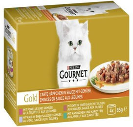 Gourmet Gold Zarte Häppchen Katzen Nassfutter Stückchen in Sauce Ente Forelle Kaninchen Kalb 4x85g - 4 x 85 g – Bild 1 von 2