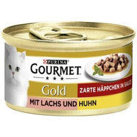 Produktbild von Gourmet Gold Zarte Häppchen Lachs und Huhn in Sauce Katzenfutter 12x85 g - 12 x 85 g