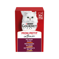 Produktbild von Gourmet Mon Petit DUO Katzenfutter Mischung Rind Huhn Truthahn Lamm 12 x 50 g Beutel